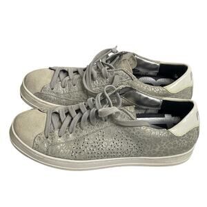 P448 Metallic Leopard Sneakers Size 7.5 Gray Silver Leather Low Top